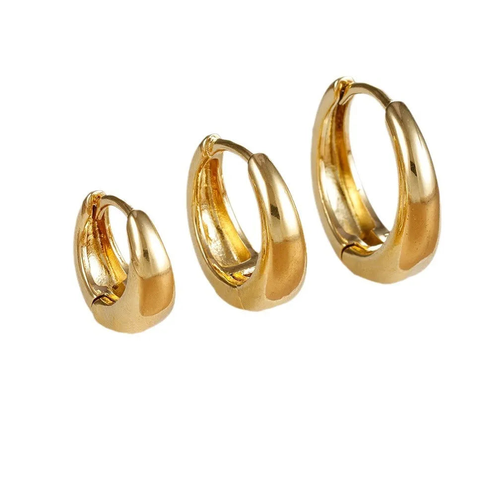 Geometric copper earrings 3-piece set in gold tone with electroplated glossy finish and round design