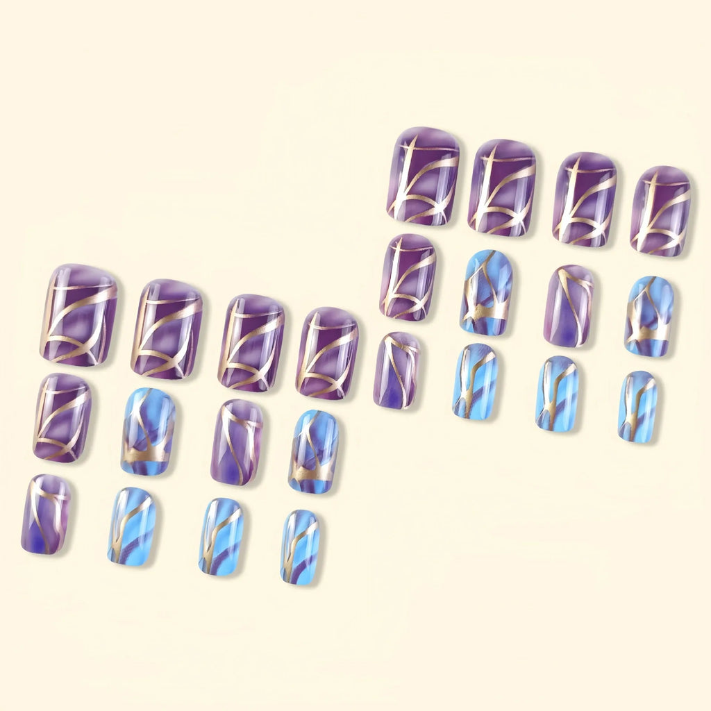 Purple striped nail stickers with European and American style design in medium length