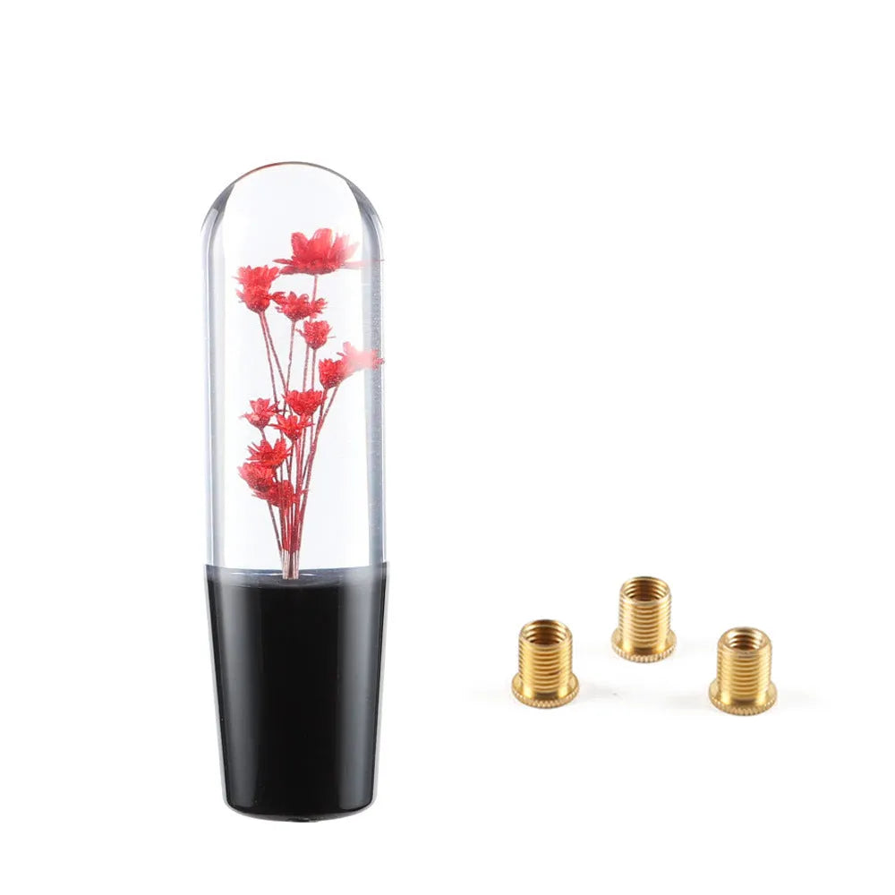 Transparent crystal car gear head with flower design, 15cm long, with three adapters