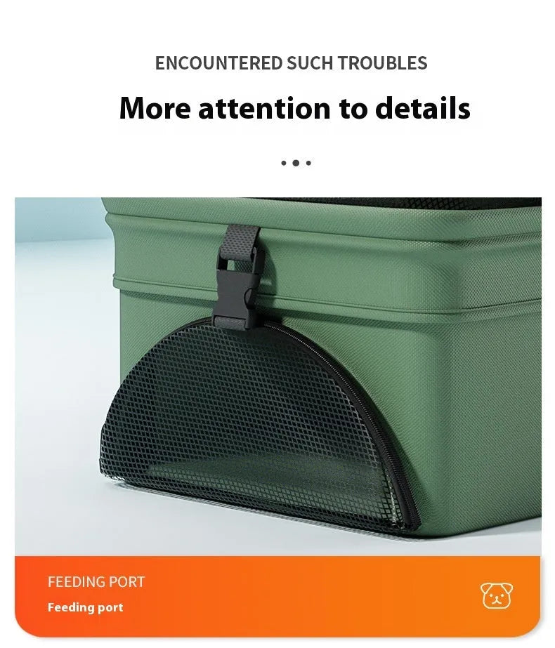 Black one-click folding detachable pet cart with metal frame shown folded and unfolded