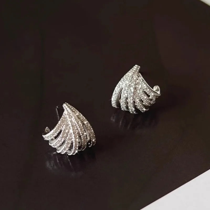 Zircon geometric line design earrings with platinum electroplating finish for women