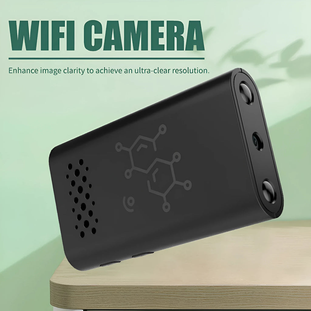 Black smart security camera with WiFi connectivity for indoor home monitoring and baby monitoring applications