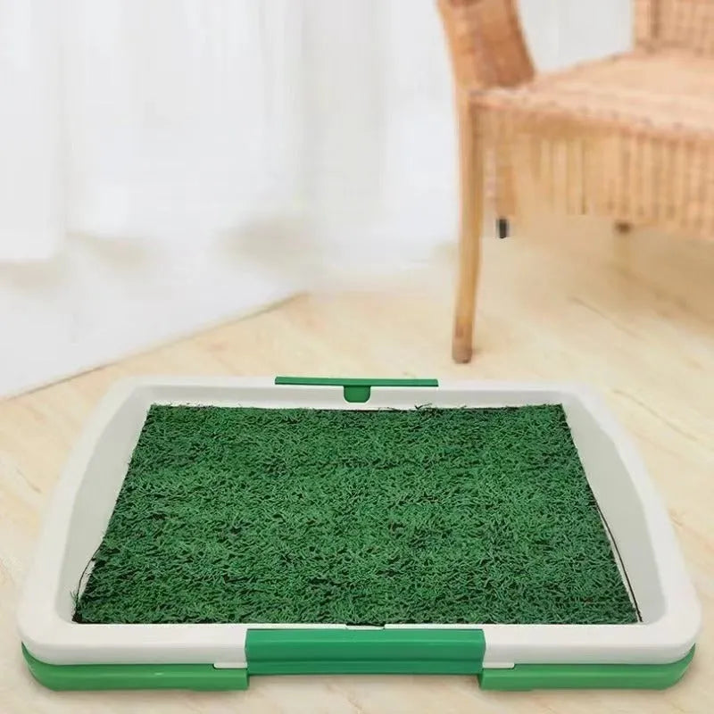 Green synthetic grass indoor dog toilet patch with three-layer removable tray system