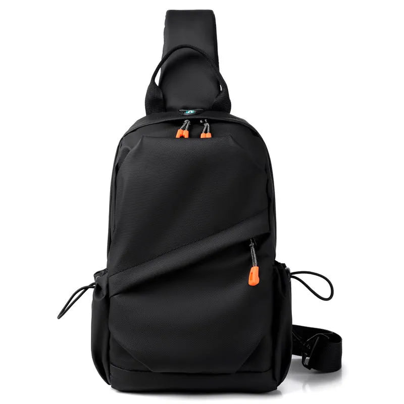 Men's black casual crossbody bag with an adjustable shoulder strap made from waterproof polyester.