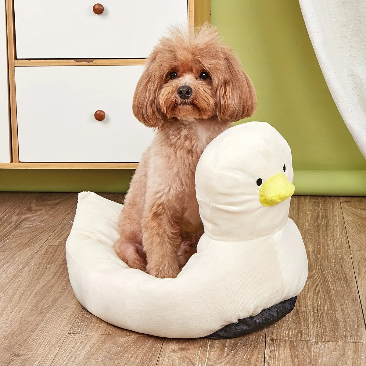 Blue duck-shaped fluffy pet bed for small dogs and cats measuring 40x35cm