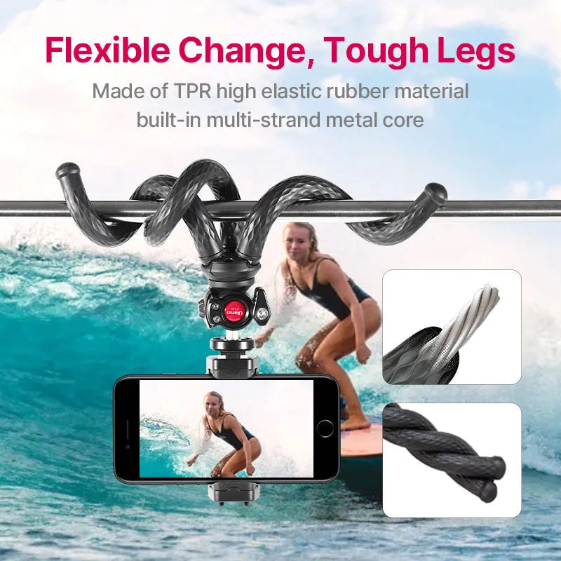 Black octopus leg mobile phone tripod set with phone clip, model FT-01, extended to 360mm