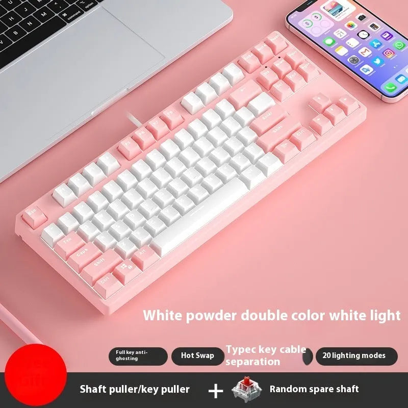 87 key wired mechanical keyboard with hot-swappable switches showing dual-colour keycap theme on metal body