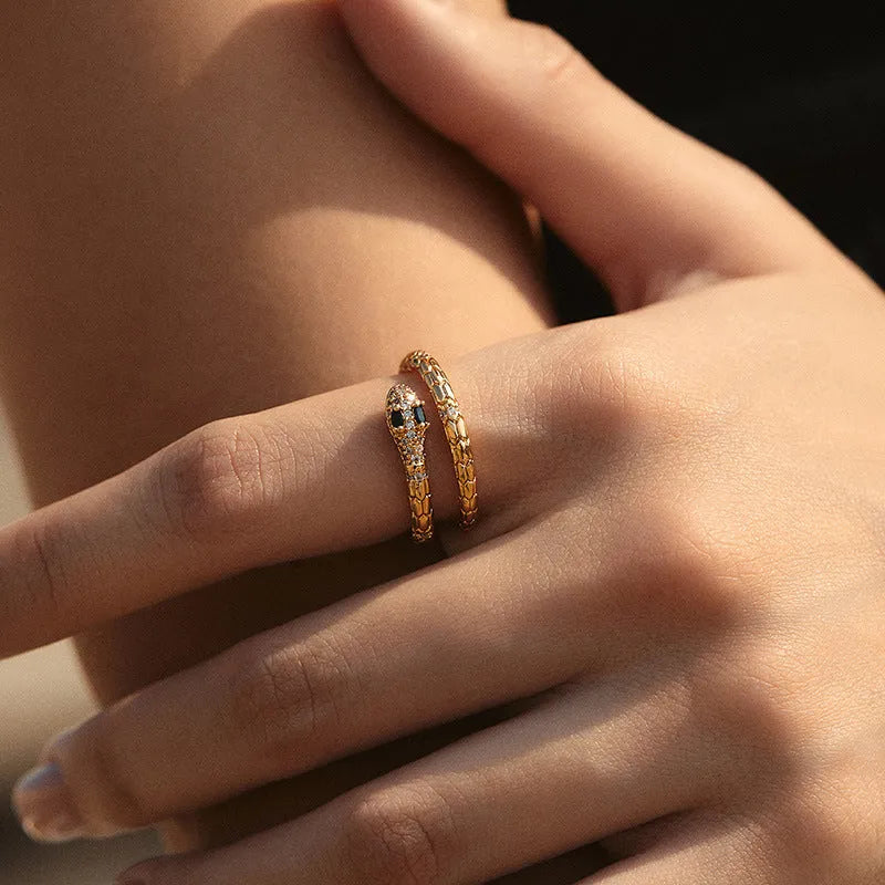 Snake-shaped adjustable opening index finger ring with gold colour finish