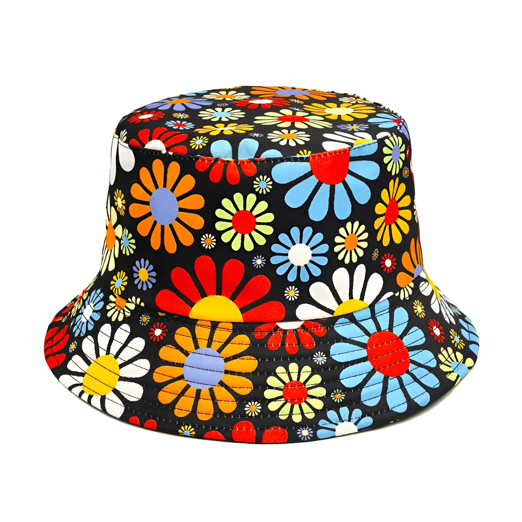 Colourful flowers print bucket sun hat with dome crown in medium size