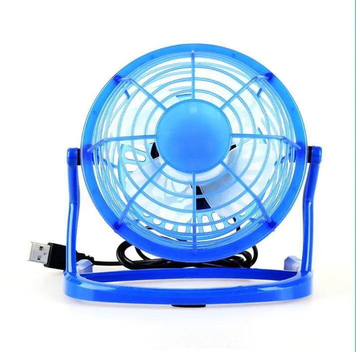 Adjustable mini USB desk fan in black colour with tilt mechanism and USB cable