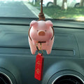 Resin cartoon pig figurine car decoration accessory on a car dashboard
