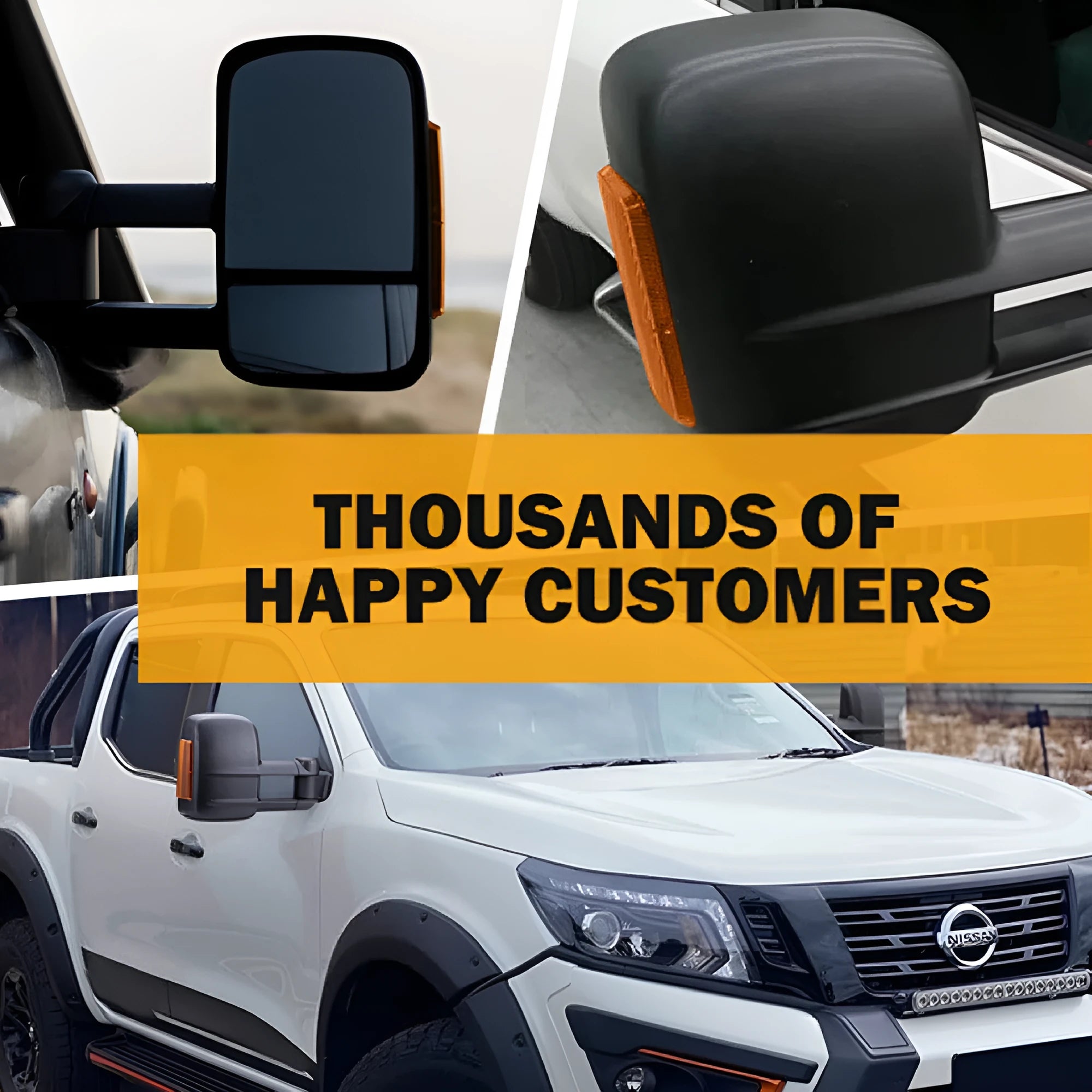 Black electric exterior rear view mirror for Nissan NP300 D23 2015 model with integrated light.