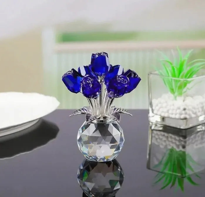 A geometric K9 crystal glass rose decoration with a wire-drawn textured surface in a choice of seven colours.