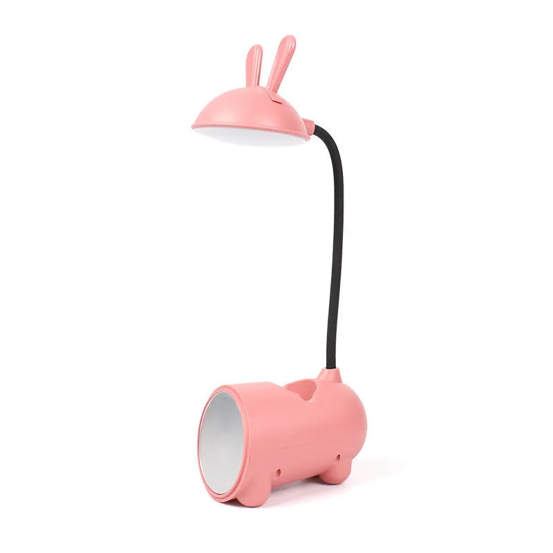 Cartoon desktop pen container table lamp with USB power supply in green, dark blue, or pink colour options