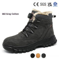 Men's leather safety work shoes with a rubber sole, shown in black, yellow, and grey colour options.