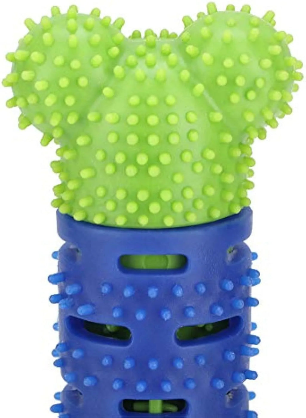 Blue silicone dog dental cleaning stick with serrated edges and bristles for teeth cleaning