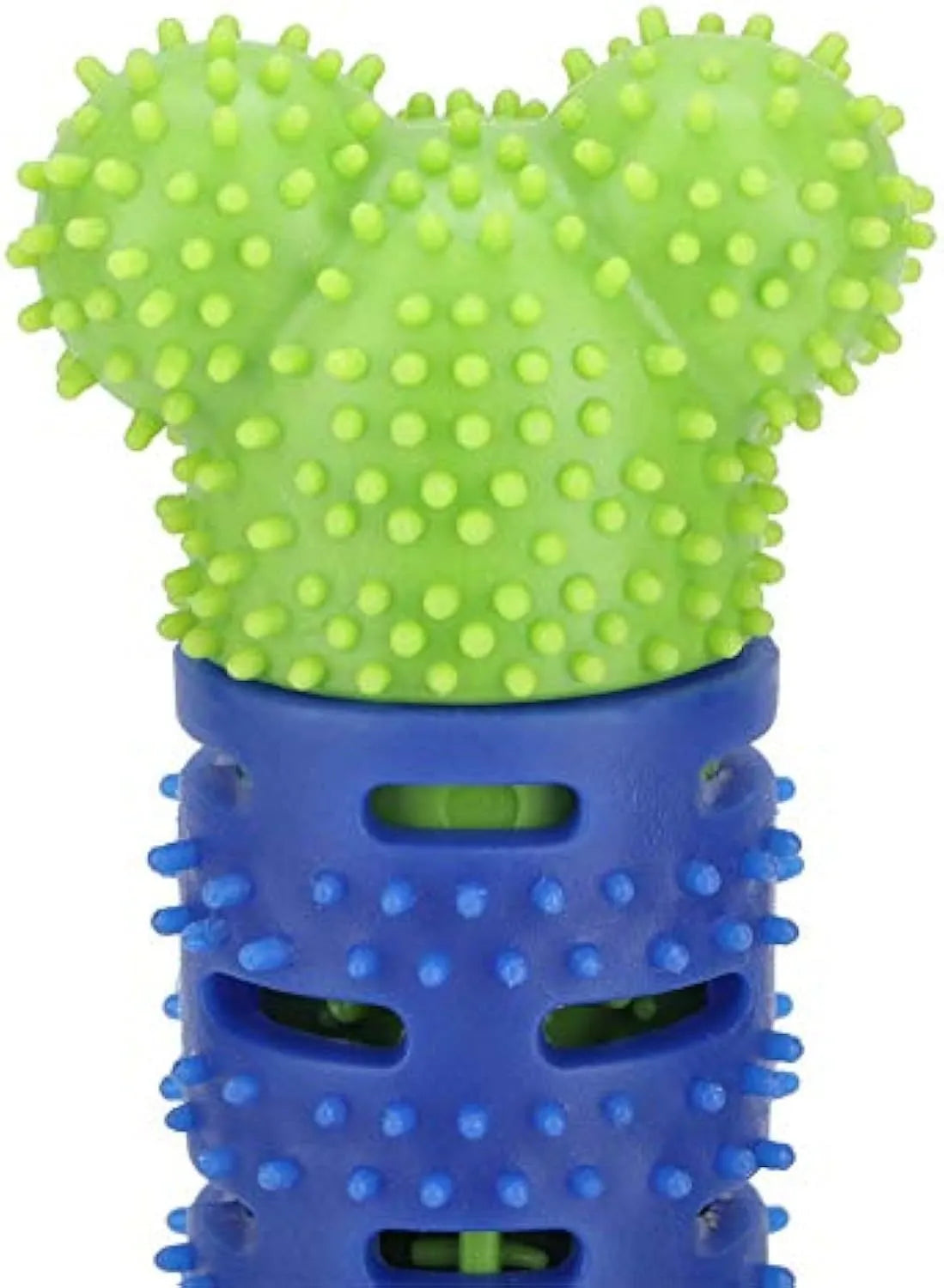 Blue silicone dog dental cleaning stick with serrated edges and bristles for teeth cleaning