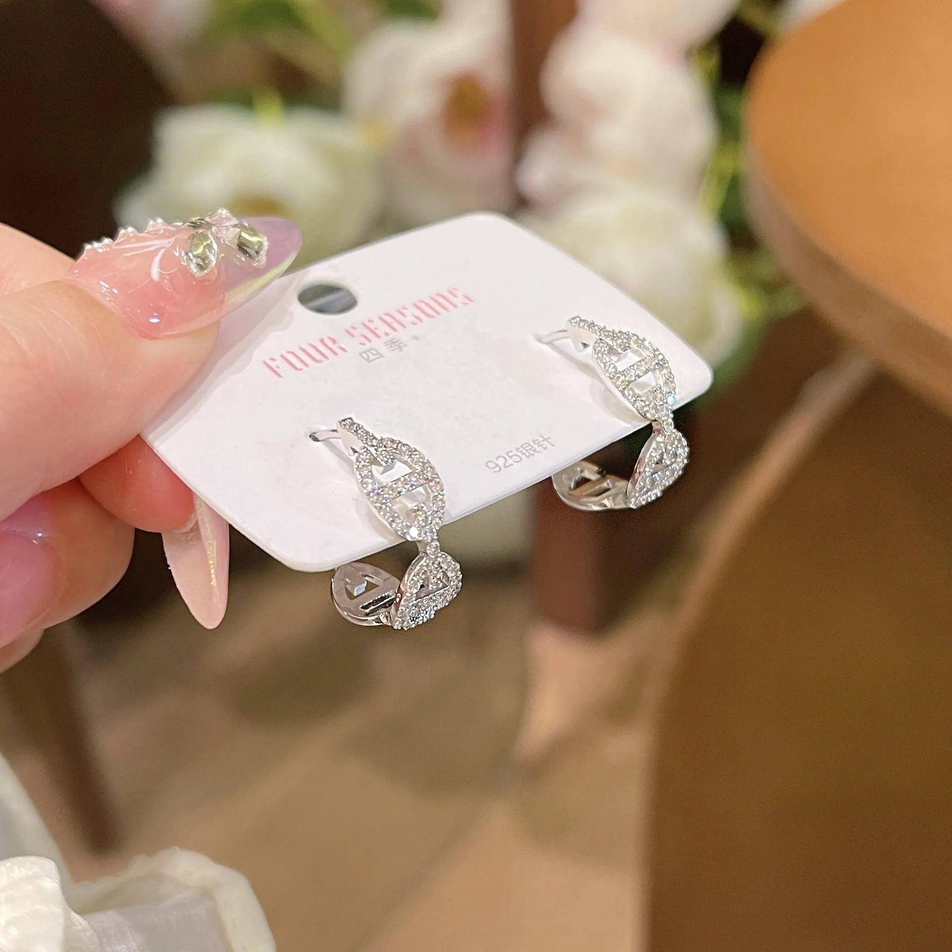 Ladies casual diamond earrings in silver, gold, or rose gold thick gold plating