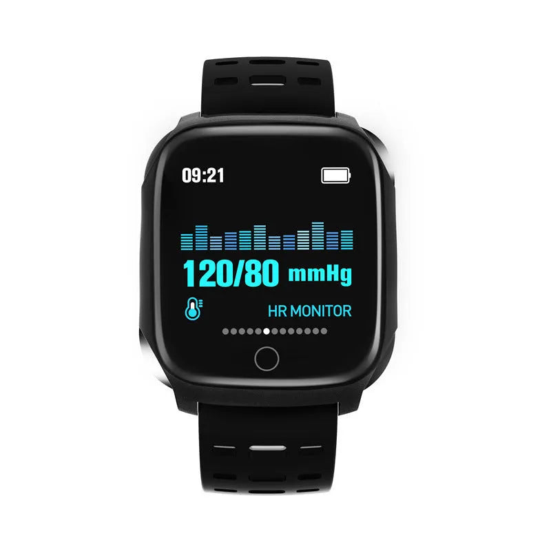 F16 Smart Watch with ECG monitor showing black grey silicone wristband and 43mm display