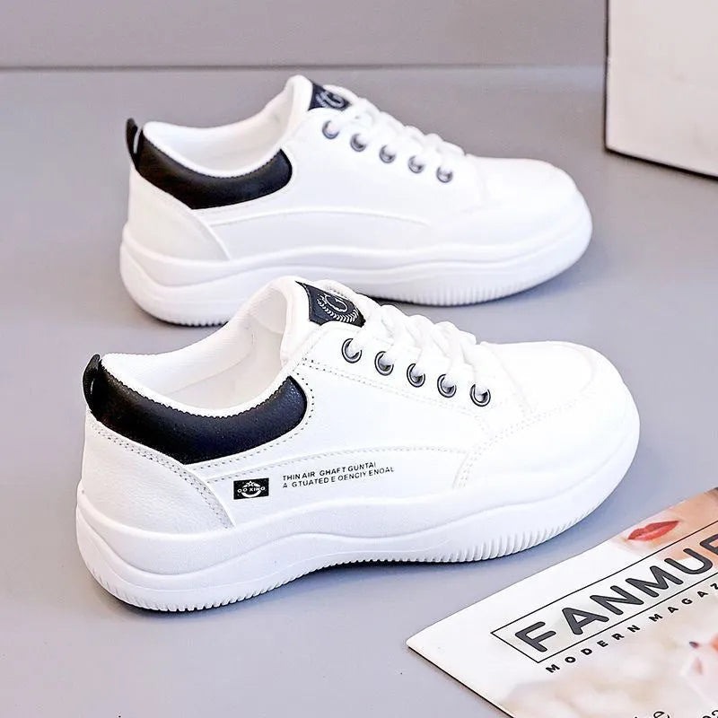 Women's white Korean-style cross-strap pumps with round toe and lace-up front