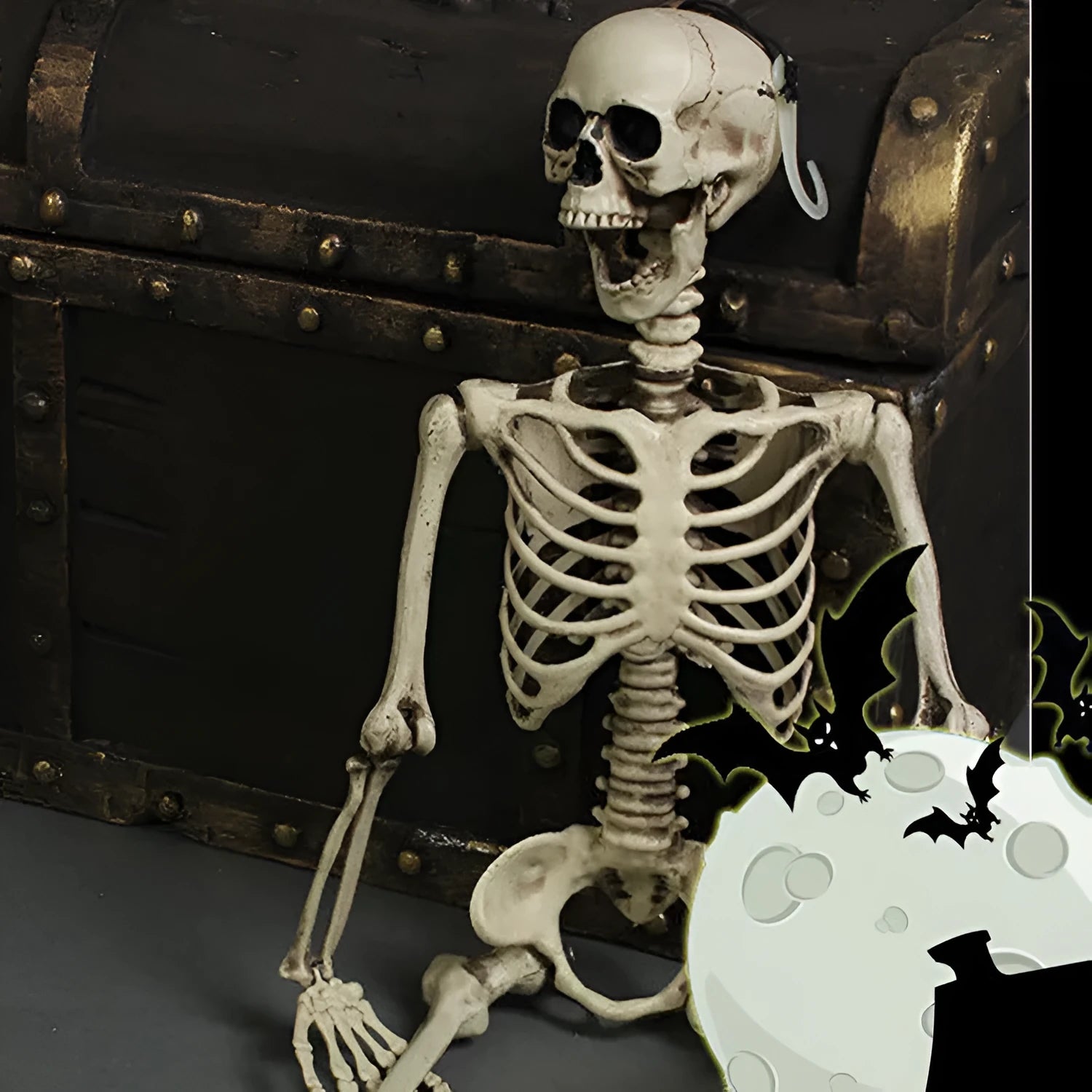 Life-size 170cm plastic skeleton prop standing upright with detailed bone structure