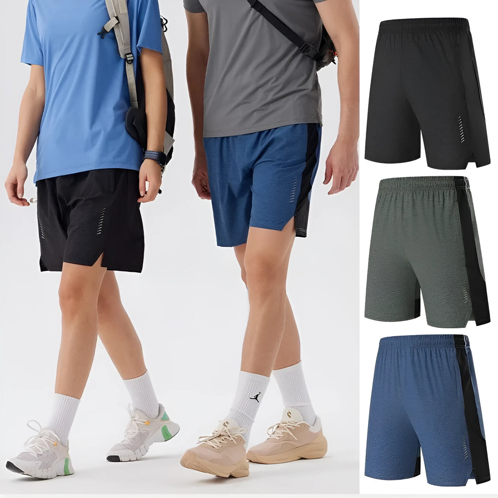 Men's five-point spandex shorts in forest green, mid waist design with casual styling