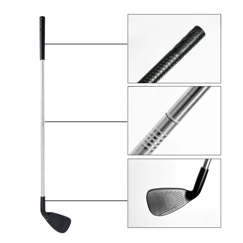 Metal golf club set showing adult and child sizes for outdoor training