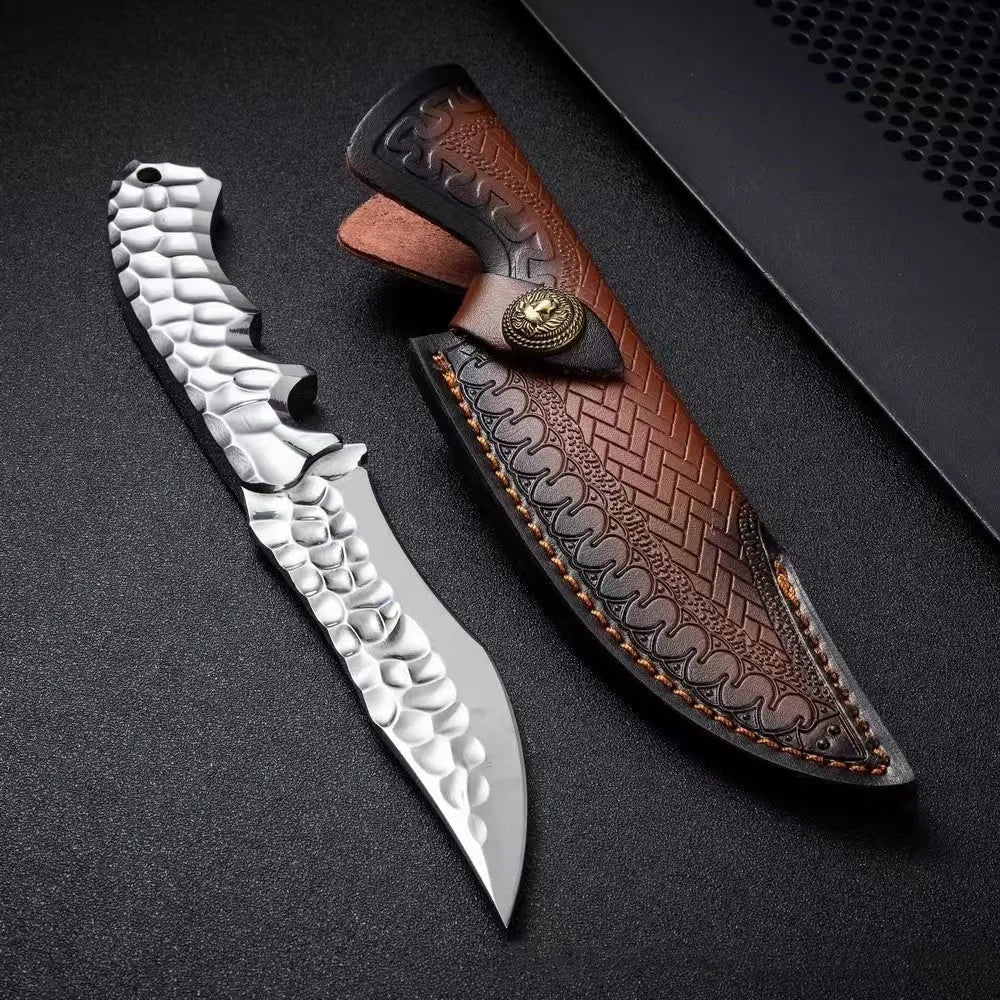 One-piece keel outdoor survival knife with 140mm 5CR13 blade, 120mm handle and 260mm full length