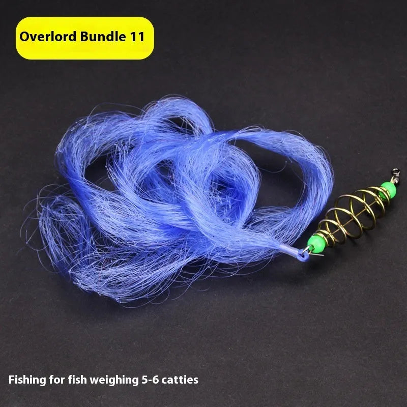 Hand throw fishing net with nylon mesh and metal spring hook, shown in various mesh sizes from 1.5cm to 6.5cm