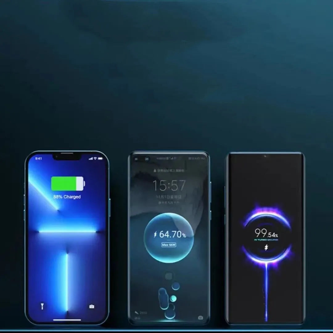 Transparent industrial power bank showing internal aluminium battery case with 10000mAh capacity and multiple USB ports