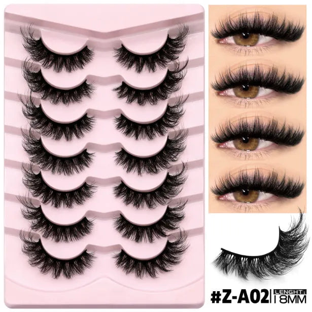 Natural false eyelashes in box with adhesive glue, artificial fibre construction, thick natural long style