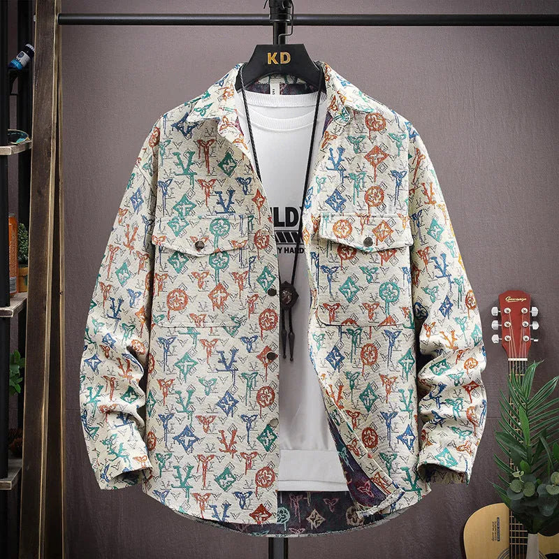 Casual lapel shirt coat in a colour-coded option like blue or black, showing long sleeves and straight hem.