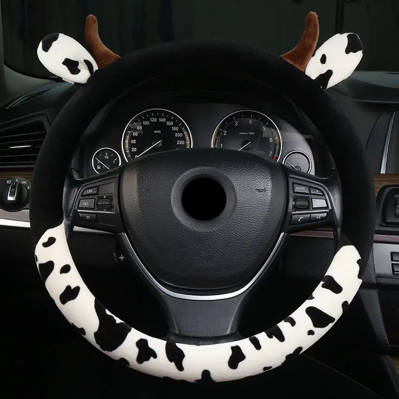 Short plush steering wheel cover in black or coffee colours for automotive use