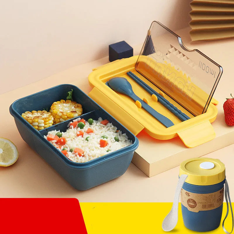 Four-layer plastic bento lunch box with Nordic design in green, red, or yellow colours