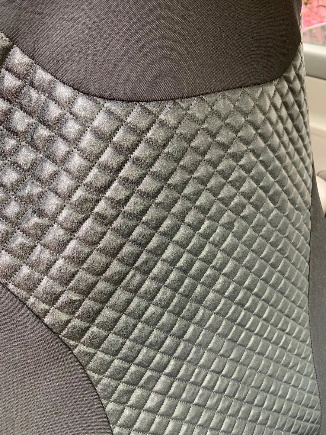 Black quilted PU automotive seat cover with sponge composite construction