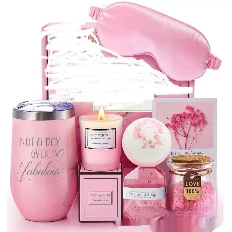 Aromatherapy candle gift box with multiple colour suit options including pink, purple, blue, black, and sunflower designs.
