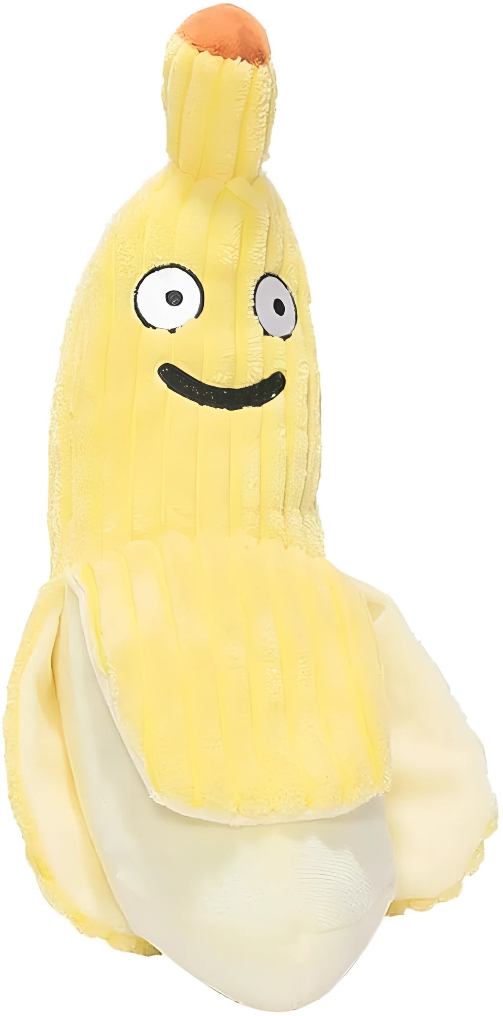Yellow banana-shaped plush cat toy with crinkle paper and velvet texture strip