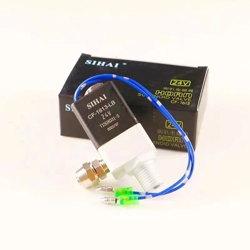 Black 12V 24V 300DB super loud dual trumpet air horn and compressor kit for vehicles.