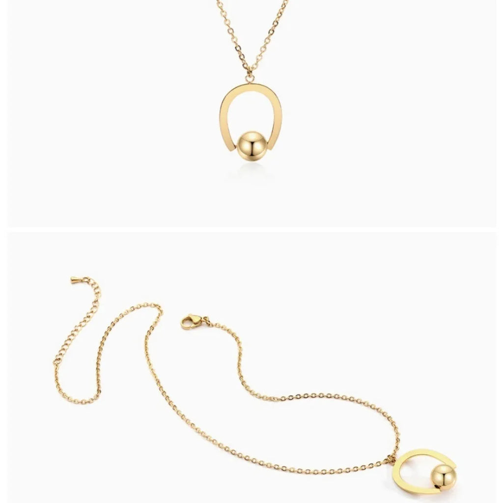 Stainless steel geometry pendant necklace with adjustable cross chain in gold or silver finish
