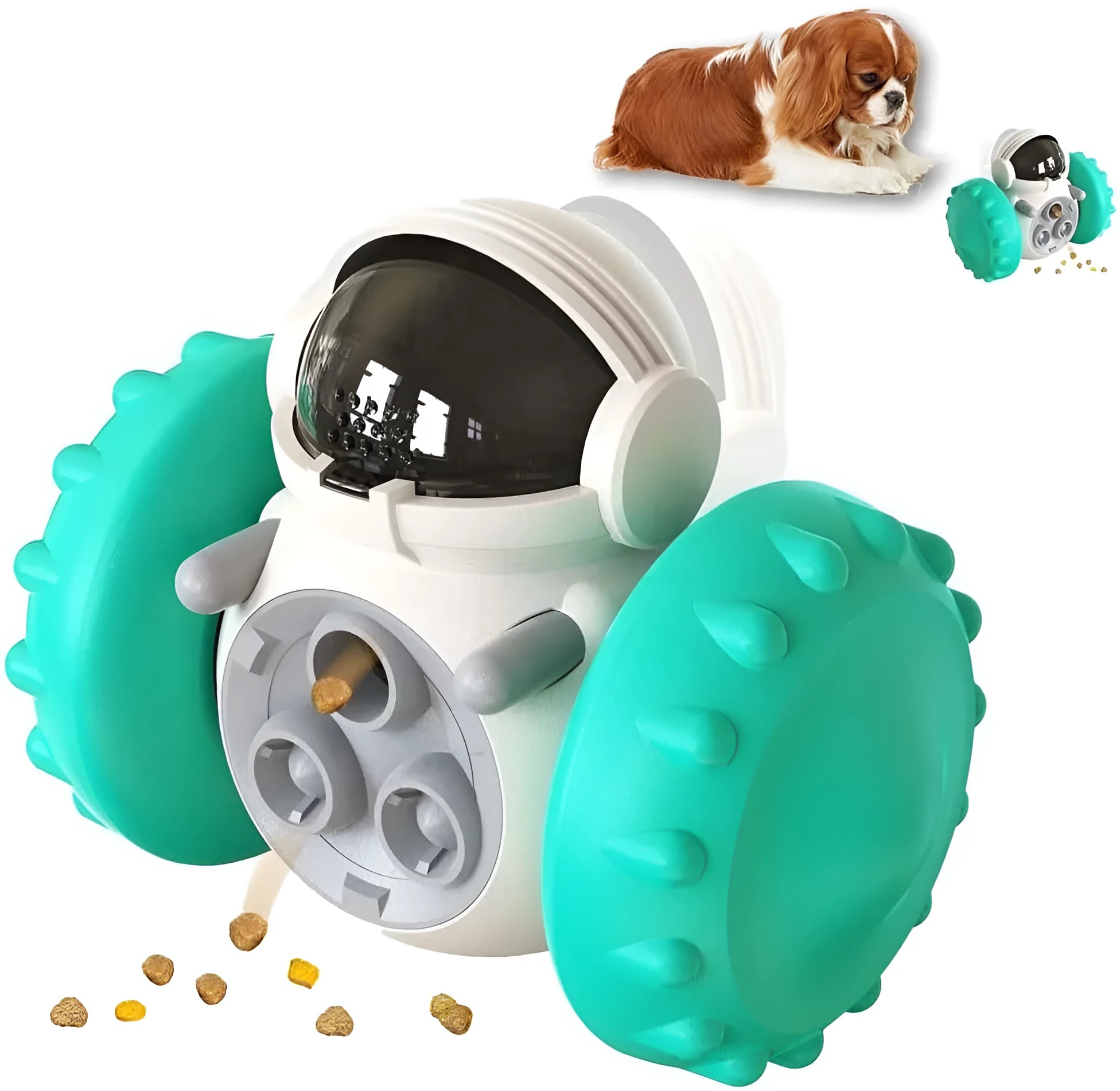 Self-balancing dog food dispenser puzzle toy in five colours for small pets
