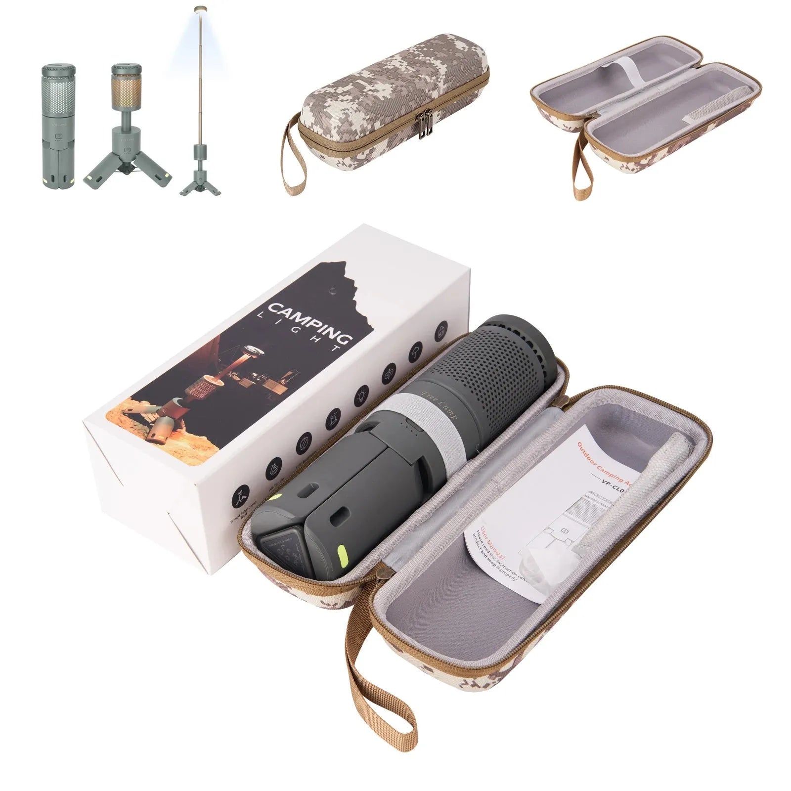 Portable camping LED lantern in creamy white or dark grey colour with button switch