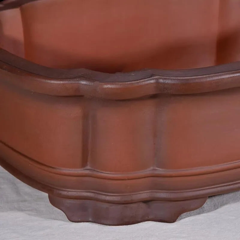 Antique Chinese style purple clay rectangular flowerpot with jade belt crabapple pattern decoration