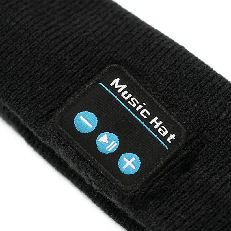 Black Bluetooth 5.4 eye mask and sports scarf headband with removable washable fabric