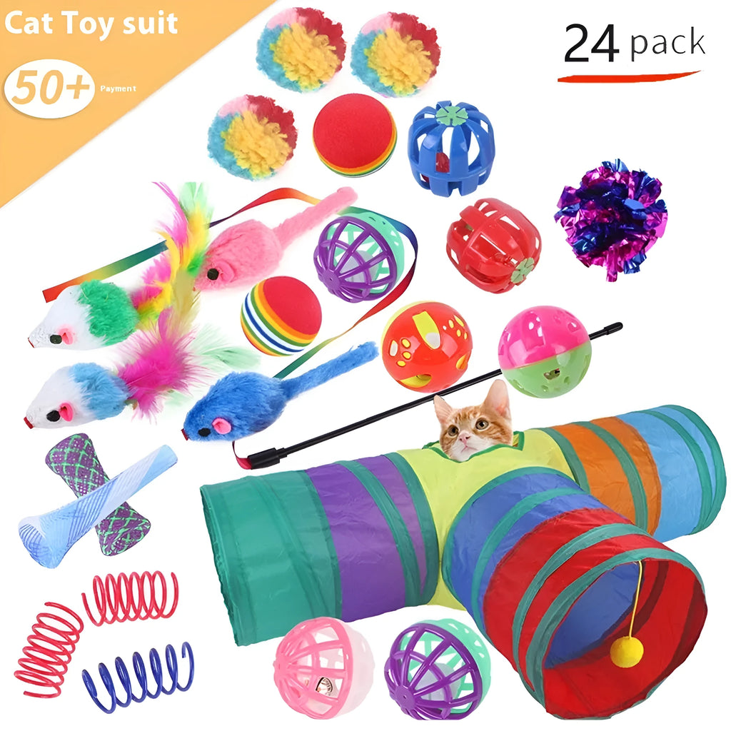 Plastic cat suit toy channel tunnel with random coloured accessories for indoor pet play