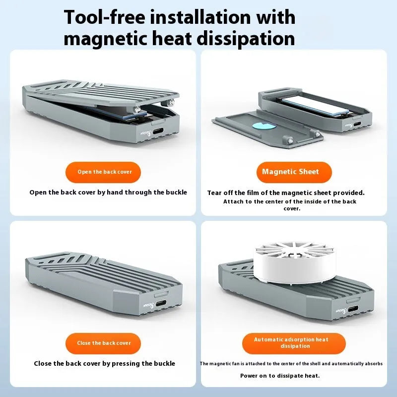 Aluminum USB 4.0 external enclosure for M.2 NVMe SSDs in silver colour showing compact dimensions