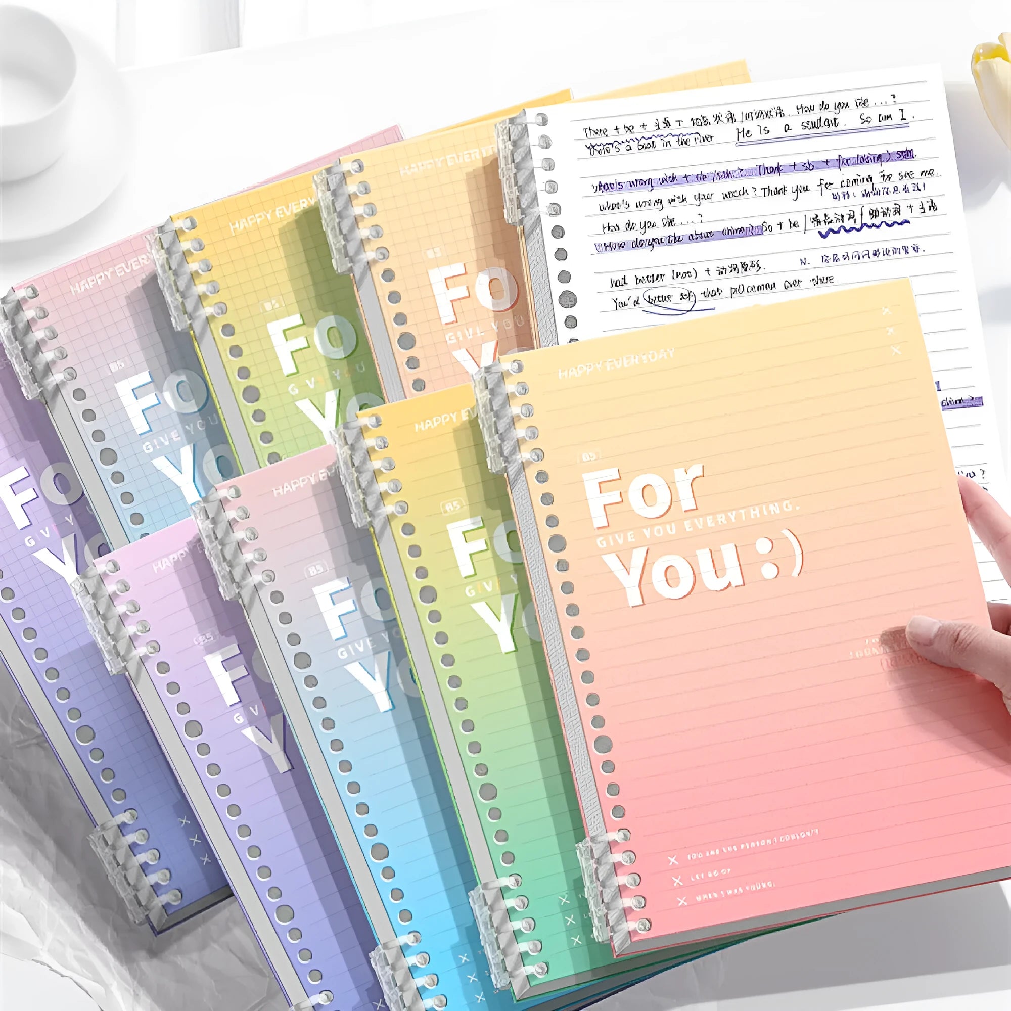 Removable coil gradient notebook in A4 and B5 sizes with PP cover in multiple colours