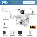 Black HD brushless UAV drone with four propellers, remote control, battery, and camera shown on a white background.