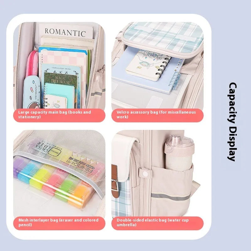 Grade 5-6 student schoolbag in Oxford cloth with large capacity, shown in multiple colour options