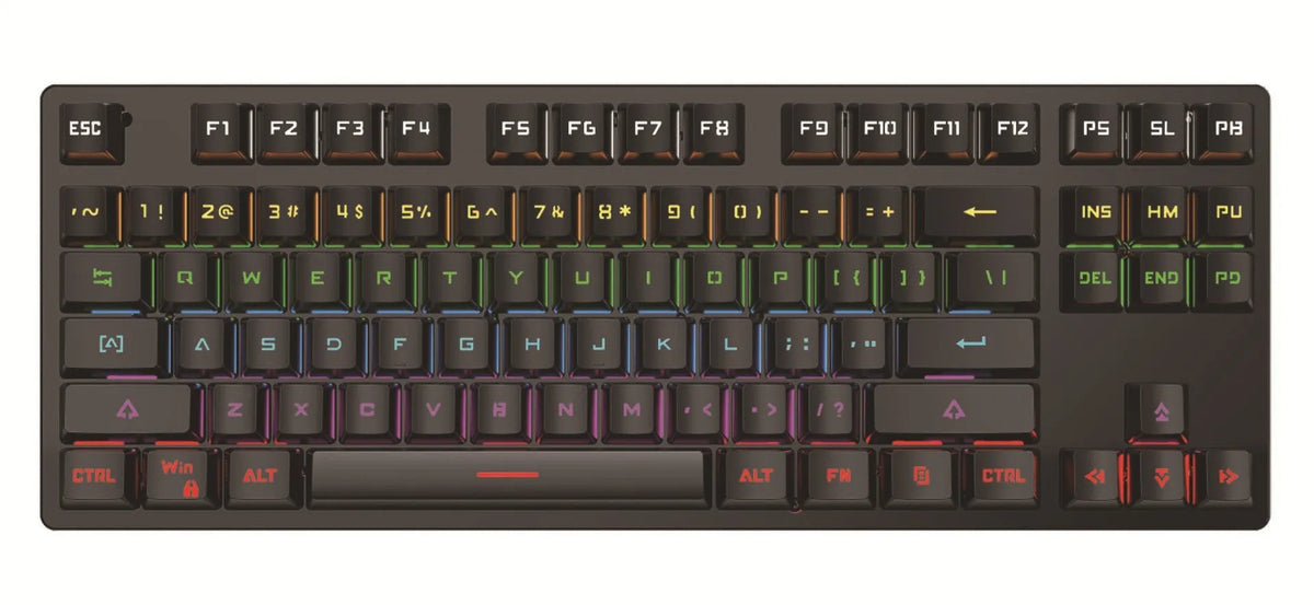 Punk gradient wired mechanical keyboard, ABS body, 350x130x35mm, shown in BlackBerry, fog Blue, Green Purple, Moonlit Night and Twilight Purple.