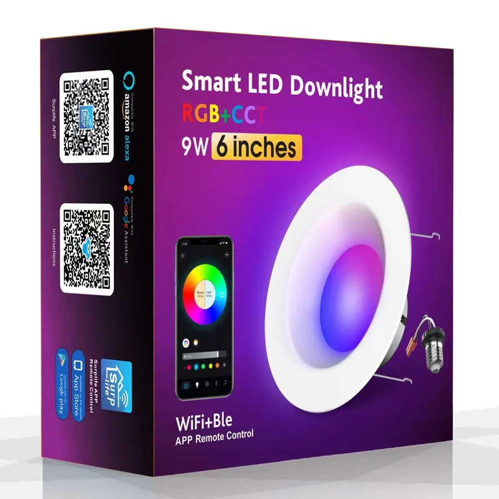 Smart WiFi Bluetooth RGBW colour changing ceiling tube lamp with remote control on a white background